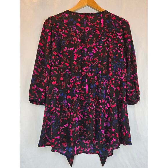 Torrid Womens Plus Leopard Print Georgette Bright Tie-Front Peplum Blouse Large - Picture 4 of 9
